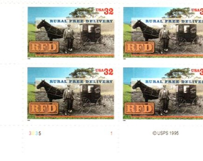 1996 Rural Free Delivery Plate Block of Four 32-Cent United States Postage Stamps