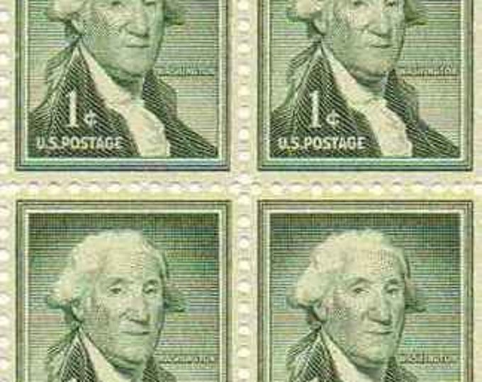 1954 George Washington Liberty Series Block of Four 1-Cent US Postage Stamps Mint Never Hinged
