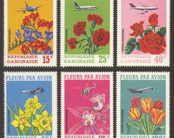 Flowers Set of Six Gabon Air Mail Postage Stamps