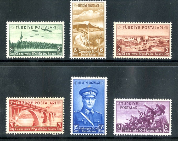 Anniversary of Republic Set of Six Turkey Postage Stamps Issued 1938