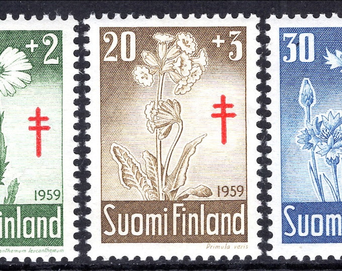 Flowers Set of Three Finland Postage Stamps Issued 1959