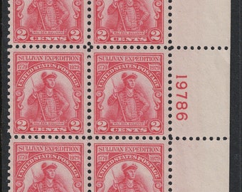 1929 Sullivan Expedition Plate Block of Six 2-Cent United States Postage Stamps