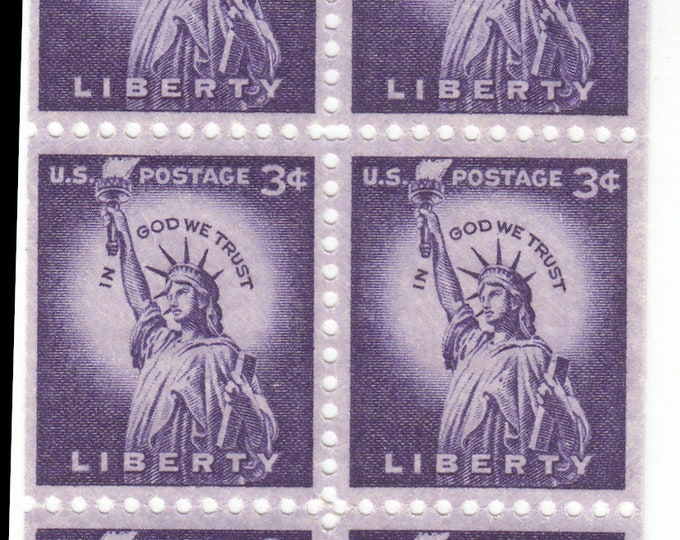 1954 Statue of Liberty Booklet Pane of Six US 3-Cent Postage Stamps Mint Never Hinged