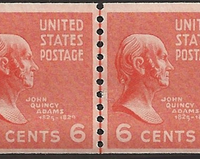 John Quincy Adams Coil Line Pair of 6-Cent United States Postage Stamps Issued 1939