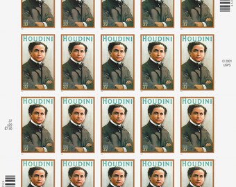 Houdini Sheet of Twenty US 37-Cent Postage Stamps Issued 2002