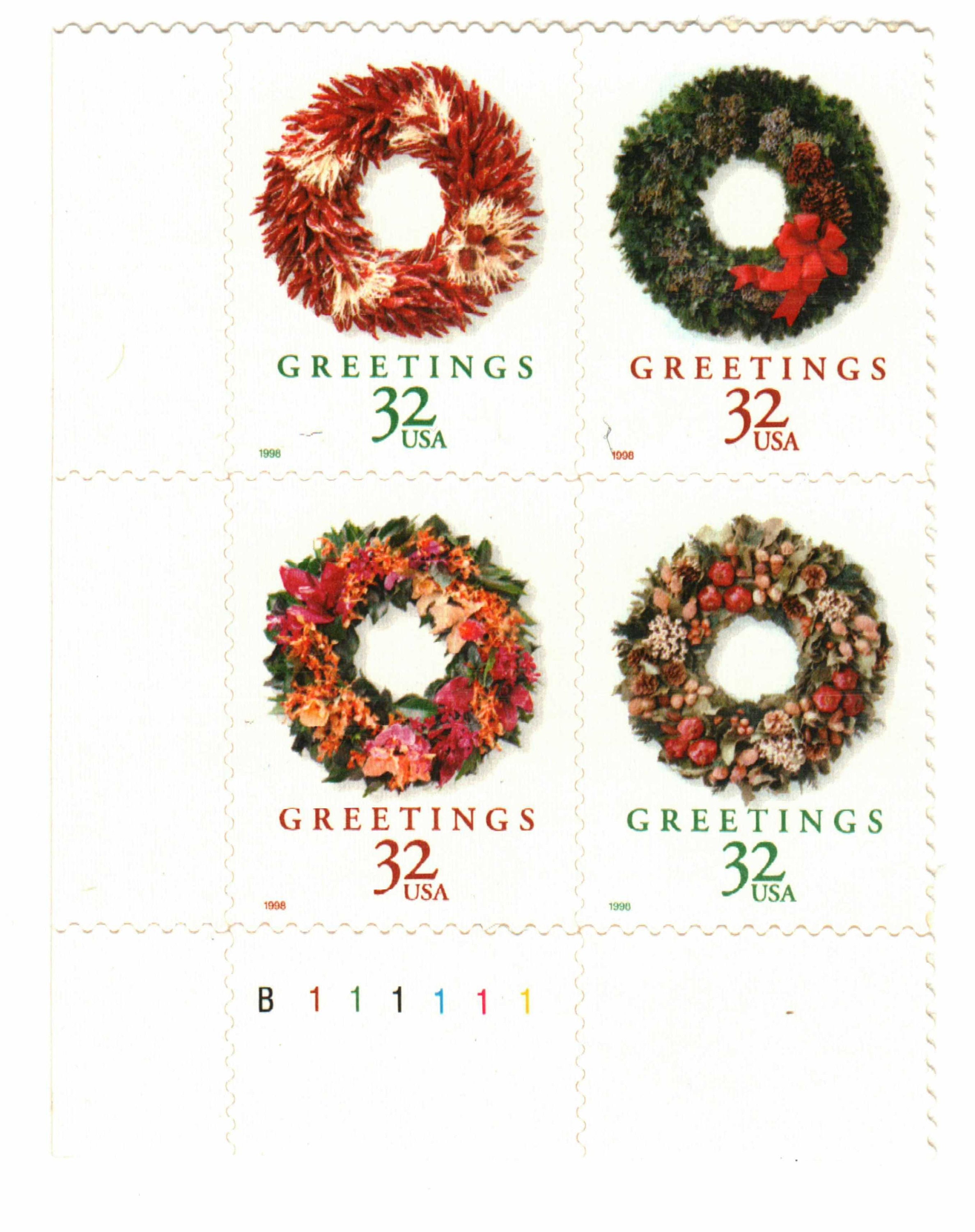 Set of 3 Stamps: HOLIDAY GLOBAL FOREVER Series Wreath & Poinsettia