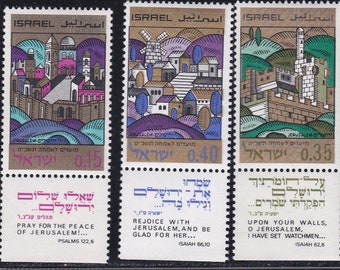 1968 Views of Jerusalem Set of Five Israel Postage Stamps With Tabs