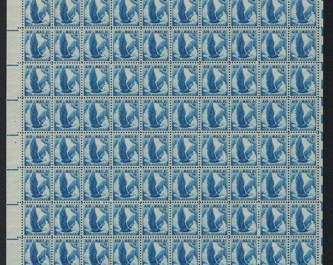 1954 Eagle in Flight Sheet of One Hundred US 4-Cent Air Mail Postage Stamps