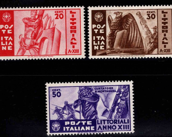 Italian University Contests Set of Three Italy Postage Stamps Issued 1935