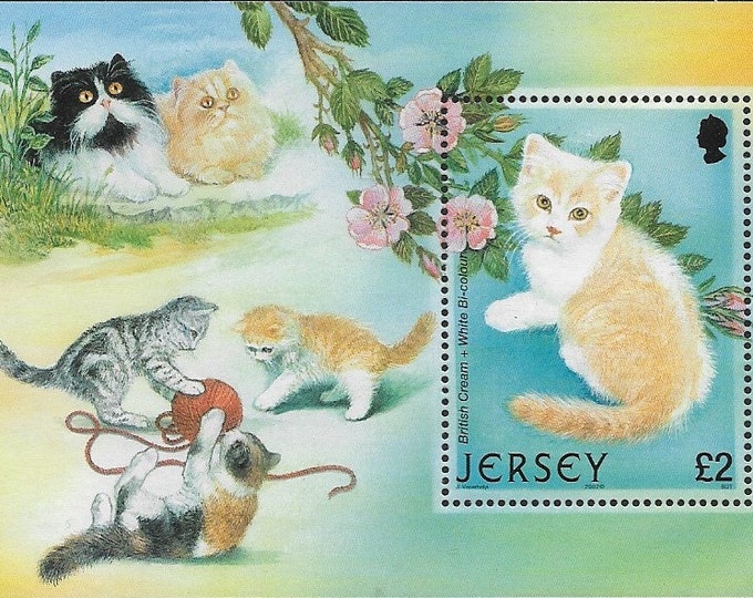 2002 Cats Jersey Postage Stamp Souvenir Sheet Mint Never Hinged