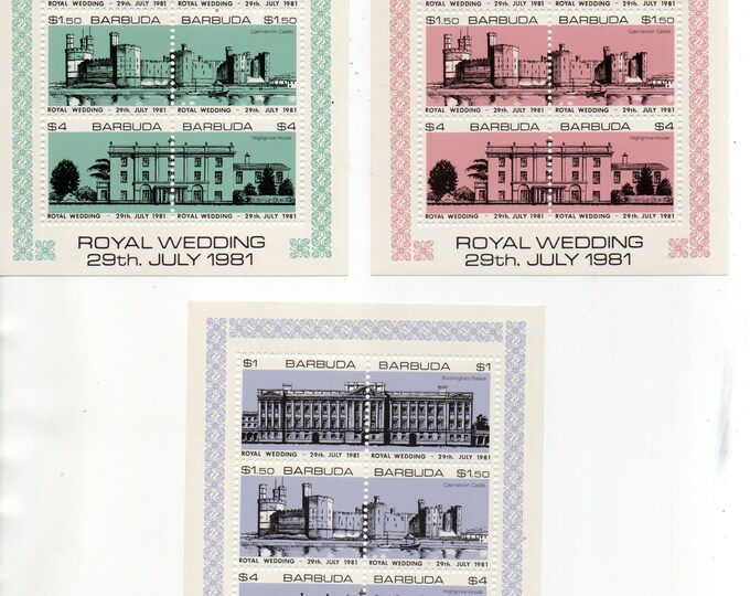 1981 Royal Wedding Set of Three Barbuda Souvenir Sheets Mint Never Hinged