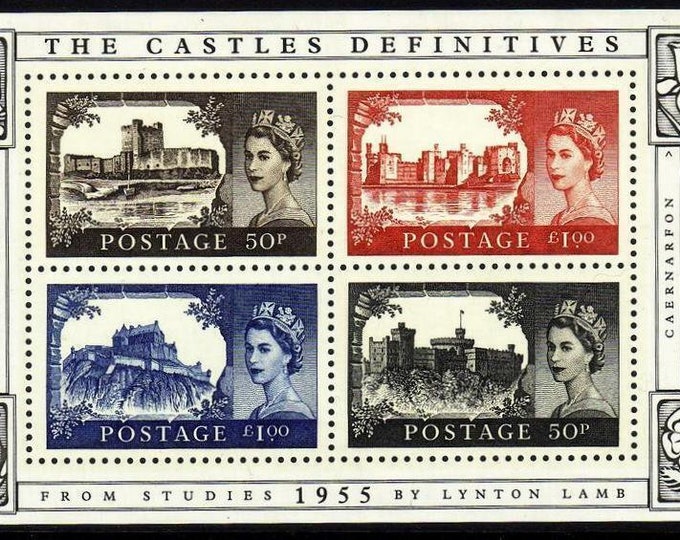 2005 Queen Elizabeth II British Castles Souvenir Sheet of Four Great Britain Postage Stamps Mint Never Hinged
