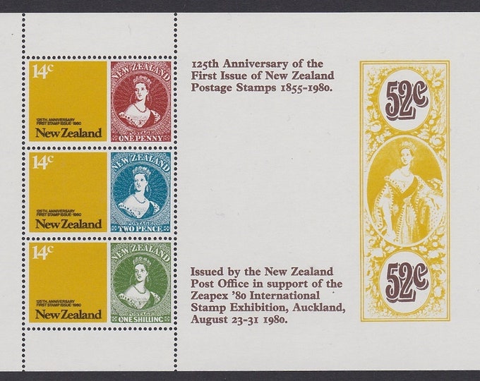 Anniversary of New Zealand Postage Stamps Souvenir Sheet Issued 1980
