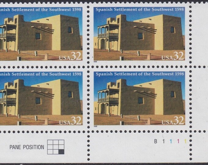 1998 Spanish Settlement of the Southwest Plate Block of Four 32-Cent United States Postage Stamps