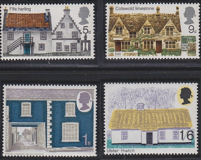 British Rural Architecture Set of Four Great Britain Postage Stamps Issued 1970