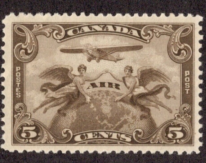 1928 Allegory of Flight And Airplane Canada Air Mail Postage Stamp