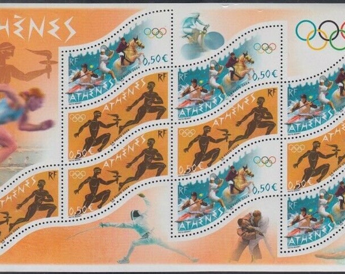 Athens Olympic Games Souvenir Sheet of Ten France Postage Stamps Issued 2004