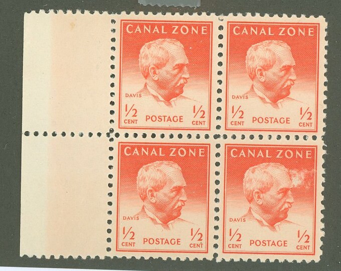 1948 George Davis Block of 4 Canal Zone Postage Stamps Mint Never Hinged