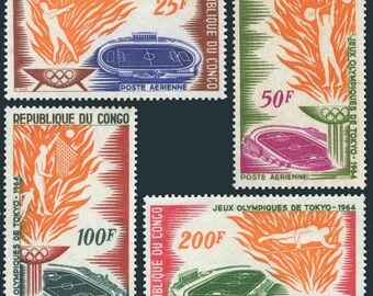 1964 Tokyo Olympics Set of Four Congo Airmail Postage Stamps Mint Never Hinged