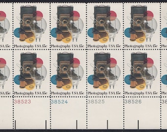 Photography Plate Block of Twelve 15-Cent United States Postage Stamps Issued 1978