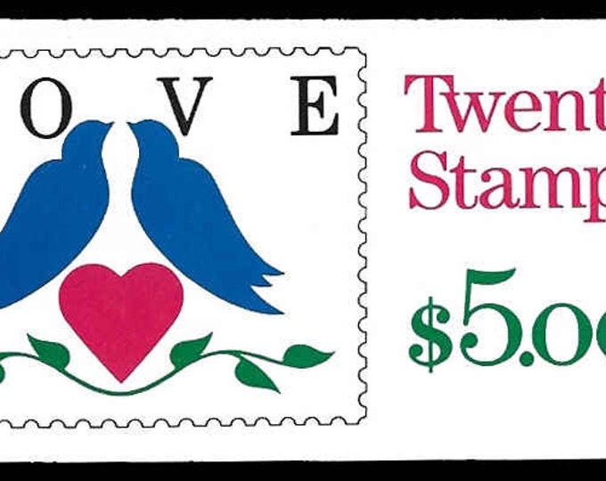 Love Birds Booklet of Twenty 25-Cent US Postage Stamps Issued 1990