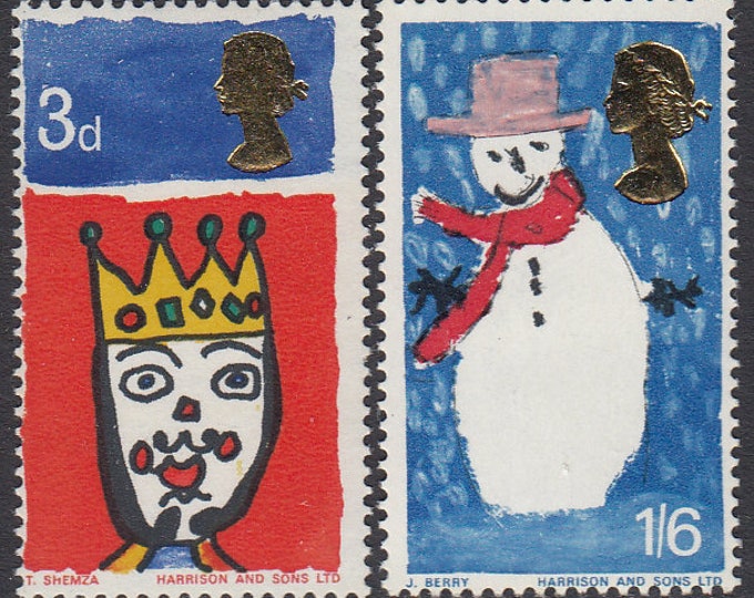 Christmas 1966 Paintings by Children Set of 2 Great Britain Mint Postage Stamps
