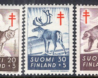 Finland 1957 Mammals Set of Three Postage Stamps Mint Never Hinged