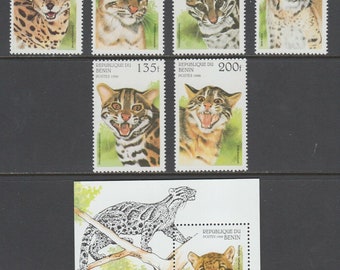 1996 Big Cats Set of Six Benin Postage Stamps and Souvenir Sheet Mint Never Hinged