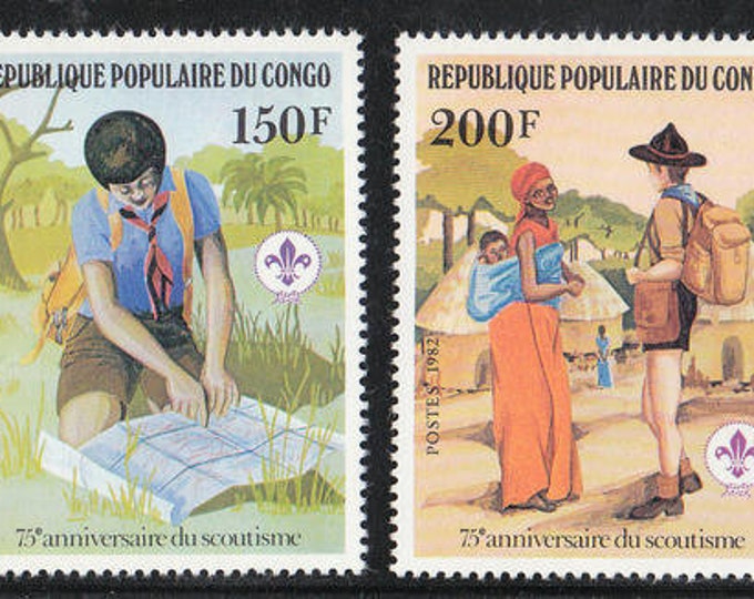 Scouting Set of Four Congo Postage Stamps Issued 1982