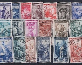 Italy at Work Set of Nineteen Italian Postage Stamps Issued 1950 Used