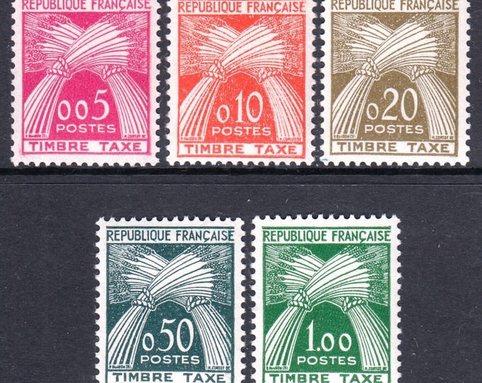 Sheaves of Wheat Set of Five France Postage Due Stamps Issued 1960