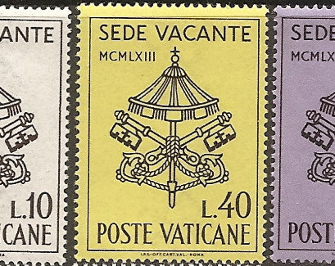 Sede Vacante Set of Three Vatican City Postage Stamps Issued 1963