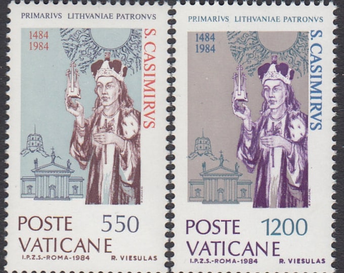 Saint Casimir Set of Two Vatican City Postage Stamps Issued 1984