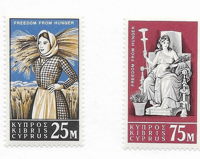 1963 Freedom From Hunger Set of 2 Cyprus Postage Stamps Mint Never Hinged