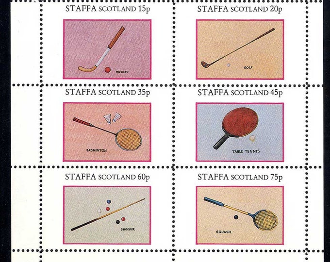 1982 Staffa Bats Cues and Clubs Miniature Sheet of Six (Cinderella)Postage Stamps Mint Never Hinged