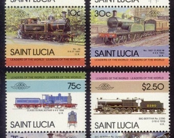1985 British Locomotives Set of 8 St Lucia Postage Stamps Mint Never Hinged