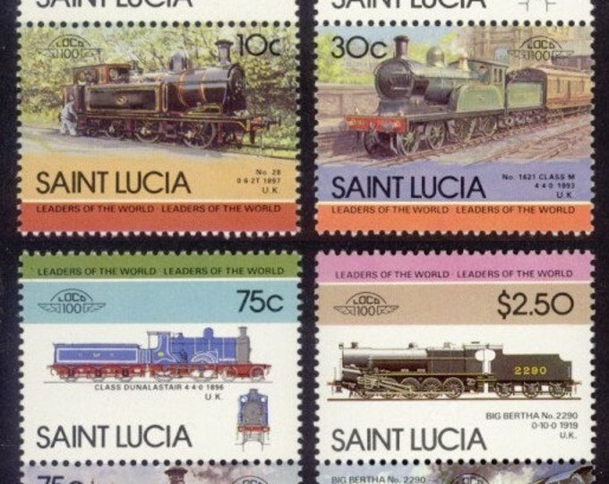 1985 British Locomotives Set of Eight St Lucia Postage Stamps Mint Never Hinged