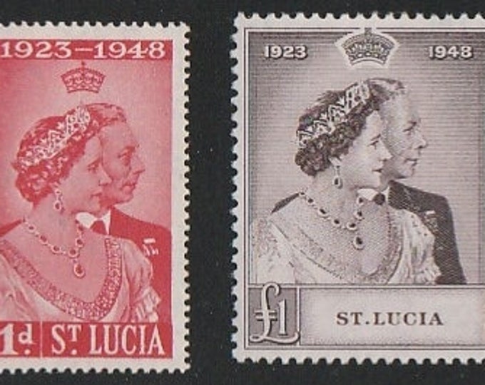 King George VI and Queen Elizabeth Set of Two St Lucia Postage Stamps Issued 1948