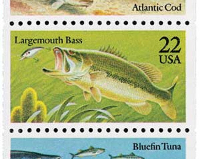 Fish Booklet Pane of Five 22-Cent United States Postage Stamps Issued 1986