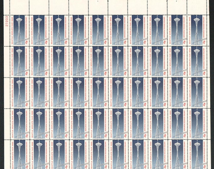 1962 Seattle World's Fair Mint Sheet of Fifty 4-Cent United States Postage Stamps