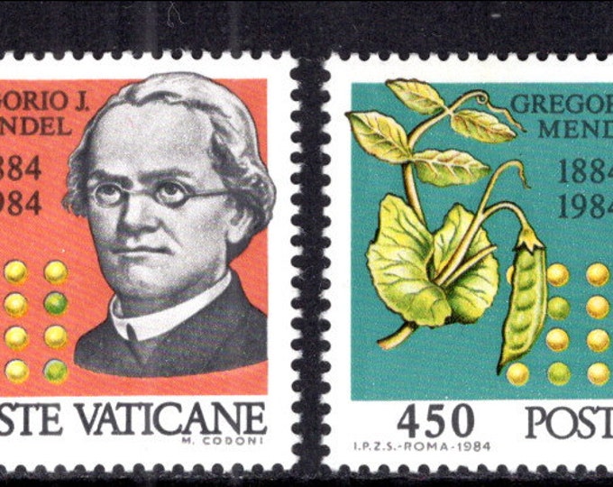 Gregor Mendel Set of Two Vatican City Postage Stamps Issued 1984