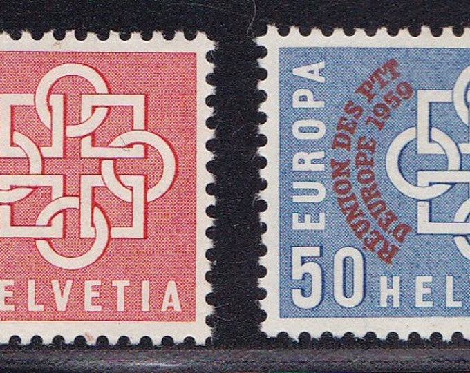 Europa Set of Two Switzerland Postage Stamps With PTT Conference Overprint Issued 1959