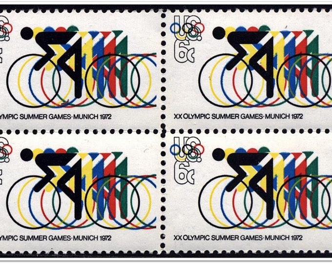 Summer Olympic Games Block of Four 6-Cent US Postage Stamps Issued 1972