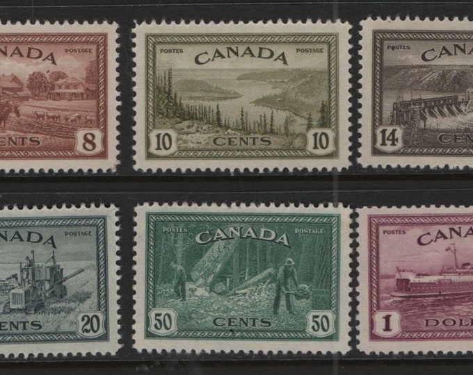 WWII Peace Issue Set of Six Canada Postage Stamps Issued 1946