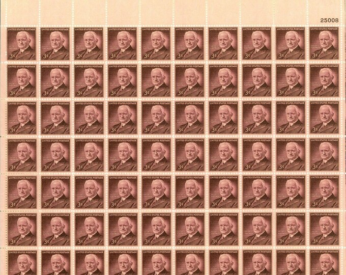 George Eastman Sheet of Seventy 3-Cent United States Postage Stamps Issued 1954