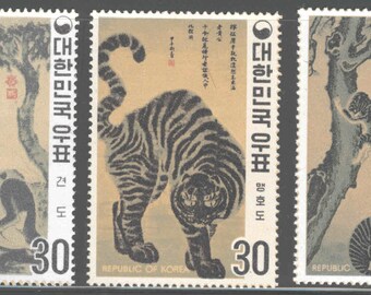 Cats And Dogs Set of Three Korea Postage Stamps Issued 1970