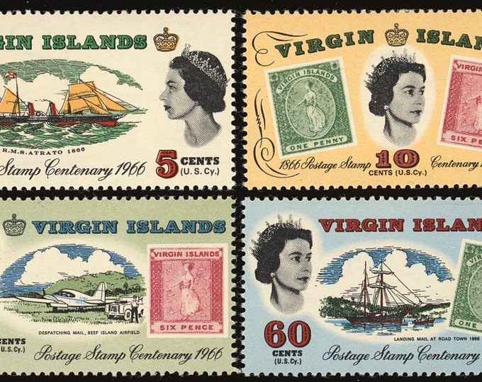 Queen Elizabeth II Set of Four British Virgin Islands Postage Stamps Issued 1966
