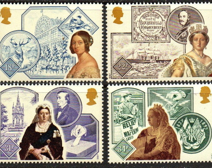 1987 150th Anniversary of Queen Victoria's Accession Set of Four Collectible Great Britain Postage Stamps Mint Never Hinged