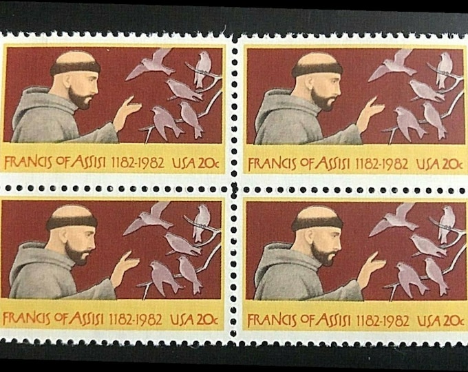 1982 Francis of Assisi Block of Four 20-Cent United States Postage Stamps