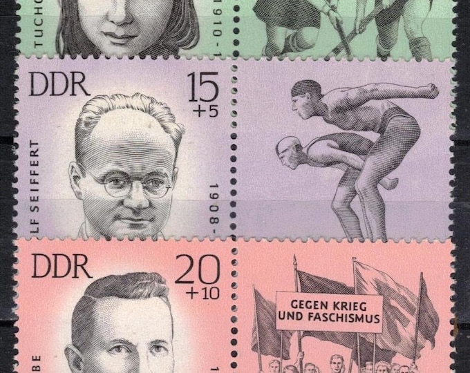 Athletes Set of Five East Germany Stamps Issued 1963